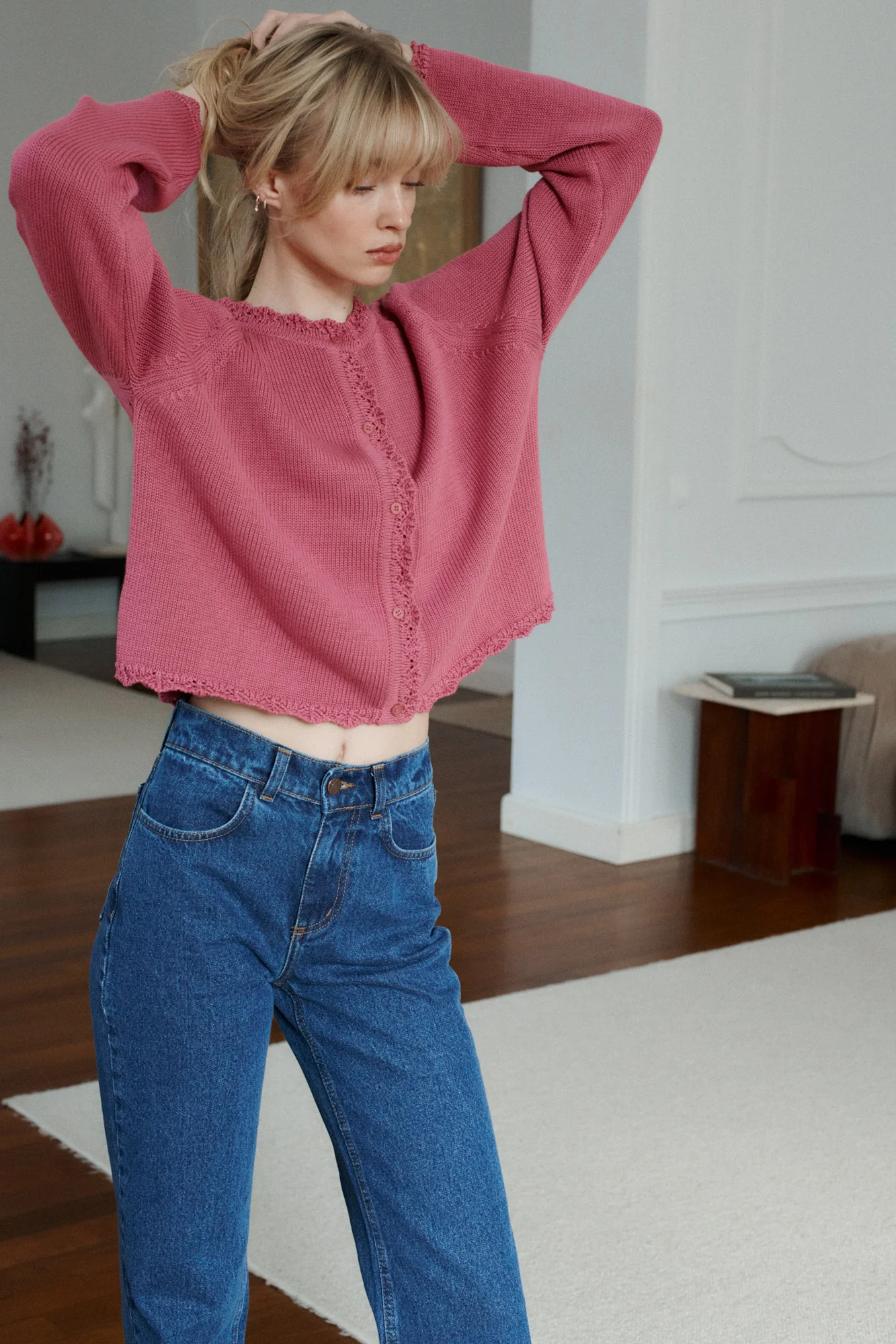 Kardigan z bawełny organicznej / 16 / 18 / mauve pink - Image 3