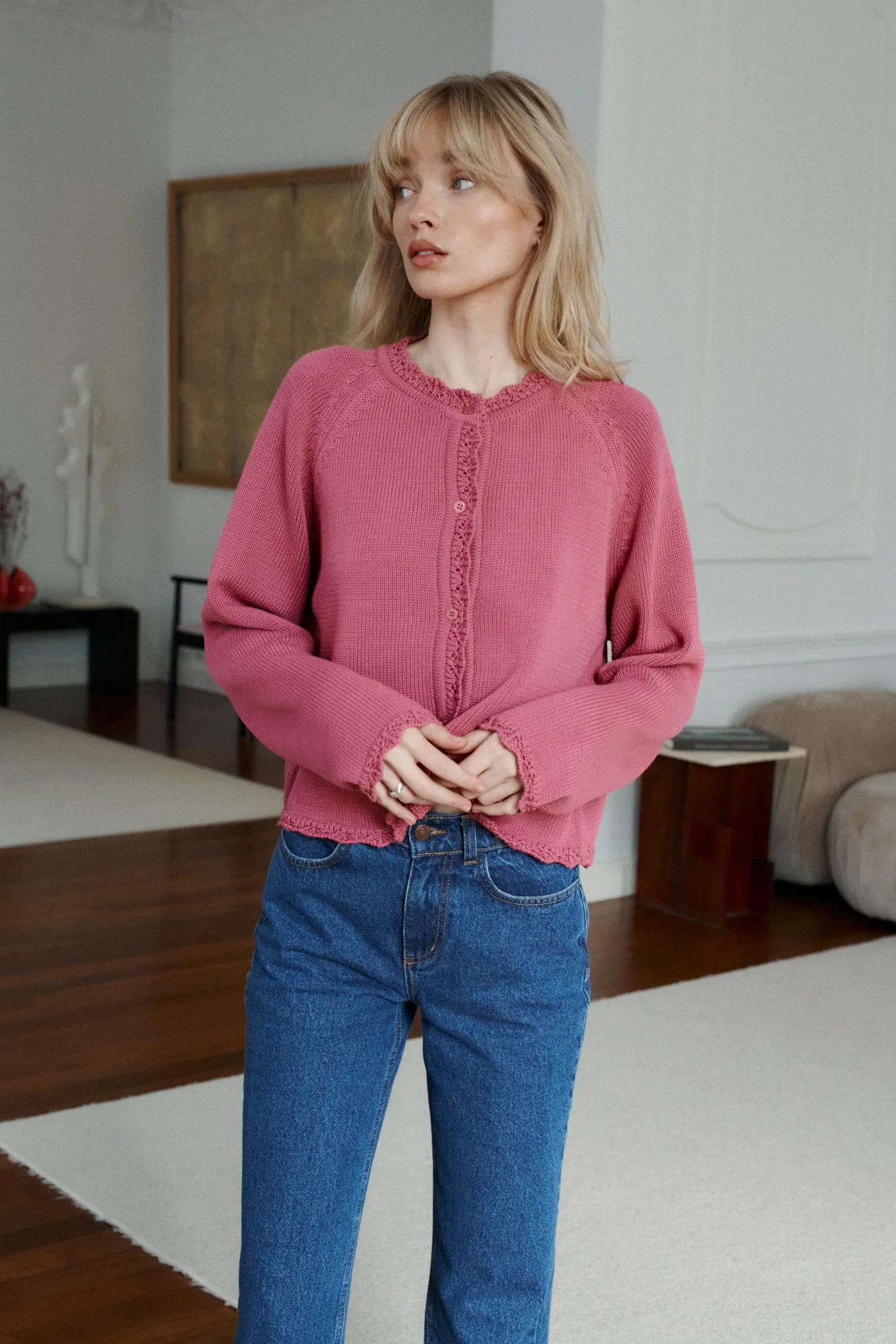 Kardigan z bawełny organicznej / 16 / 18 / mauve pink - Image 4