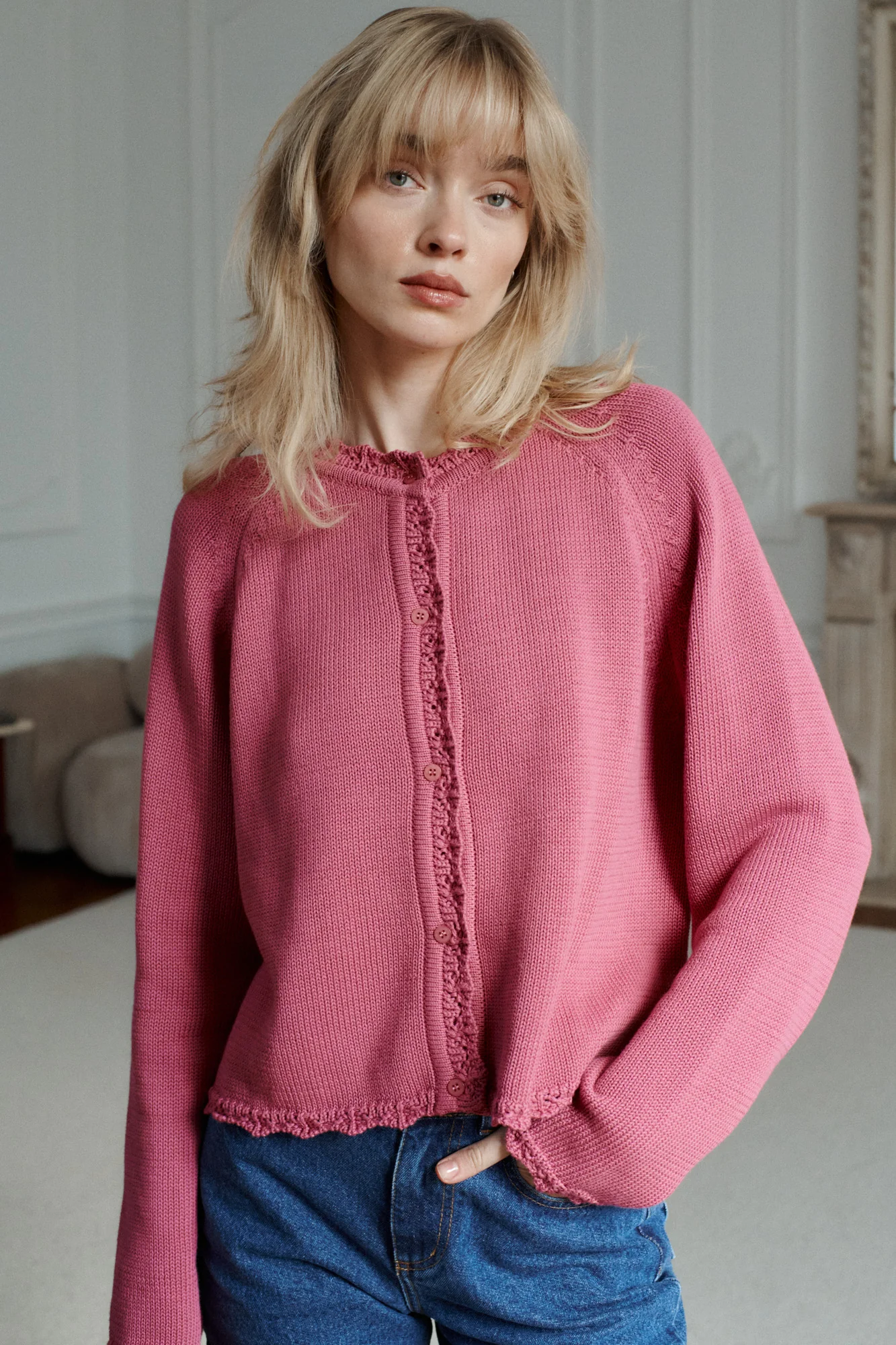 Kardigan z bawełny organicznej / 16 / 18 / mauve pink - Image 5